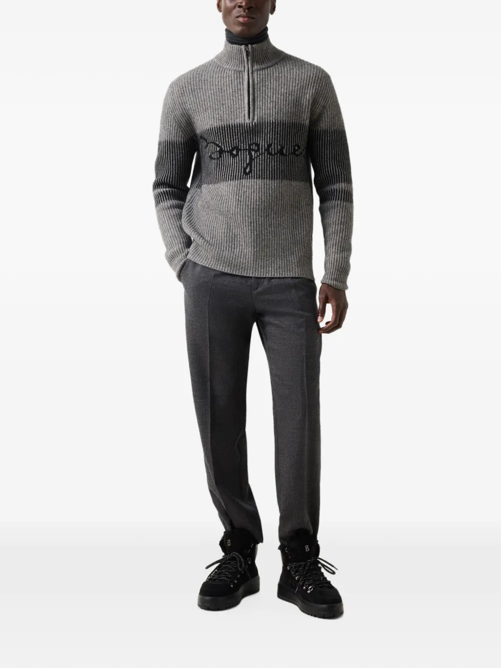 BOGNER Yak Troyer Loris logo-jacquard ribbed-knit sweater Grijs