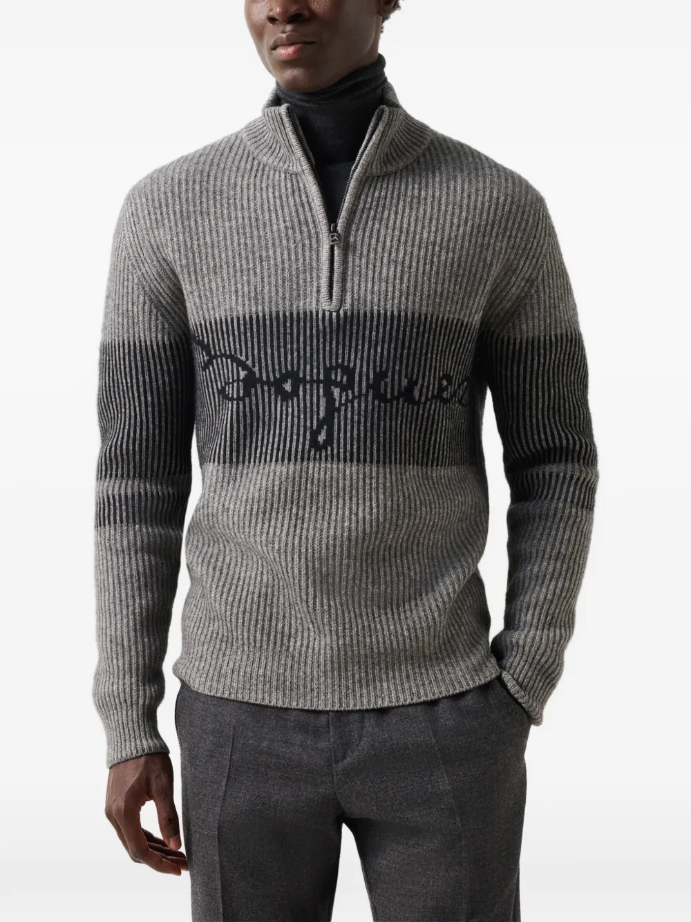 BOGNER Yak Troyer Loris logo-jacquard ribbed-knit sweater Grijs