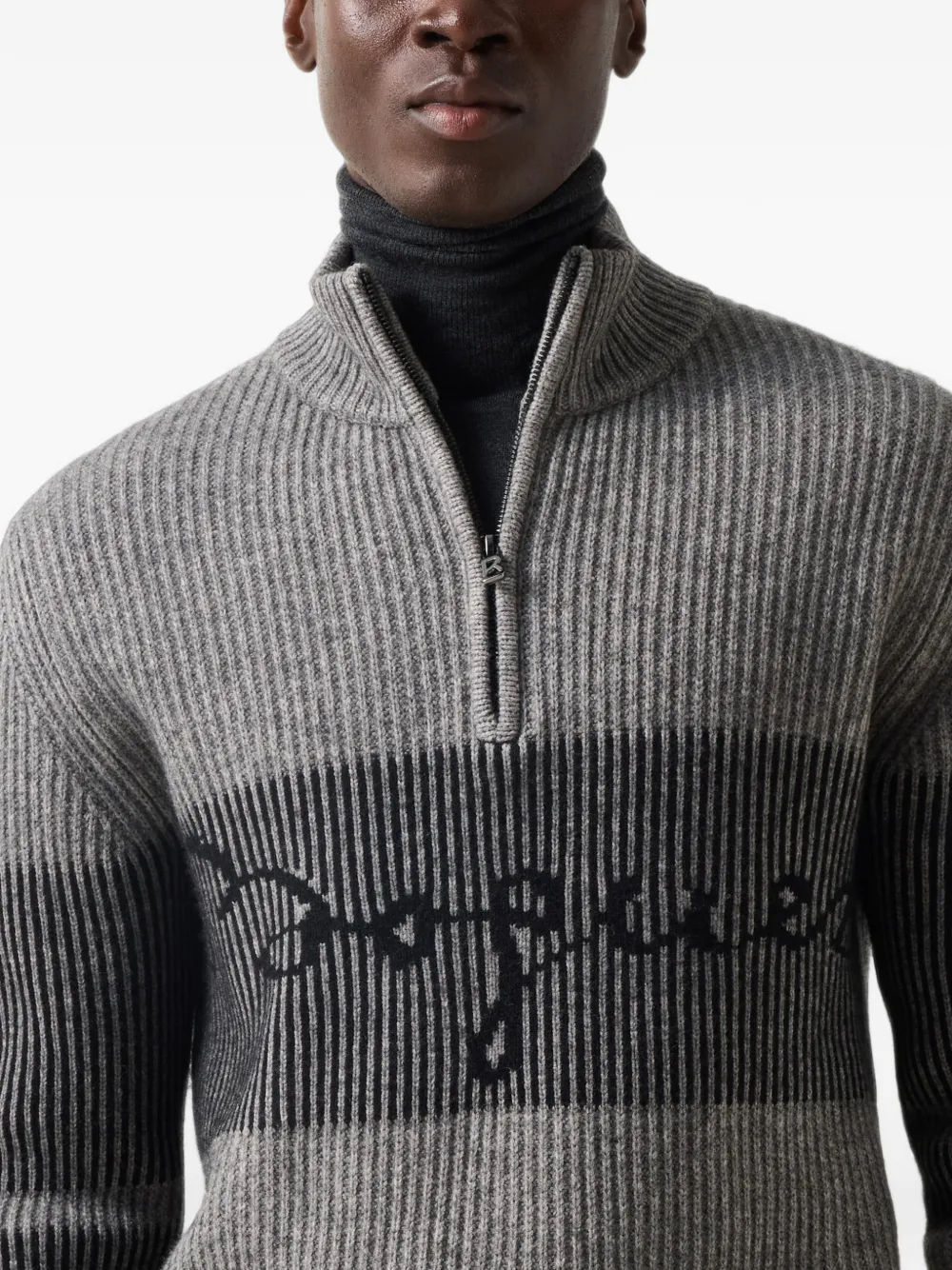 BOGNER Yak Troyer Loris logo-jacquard ribbed-knit sweater Grijs