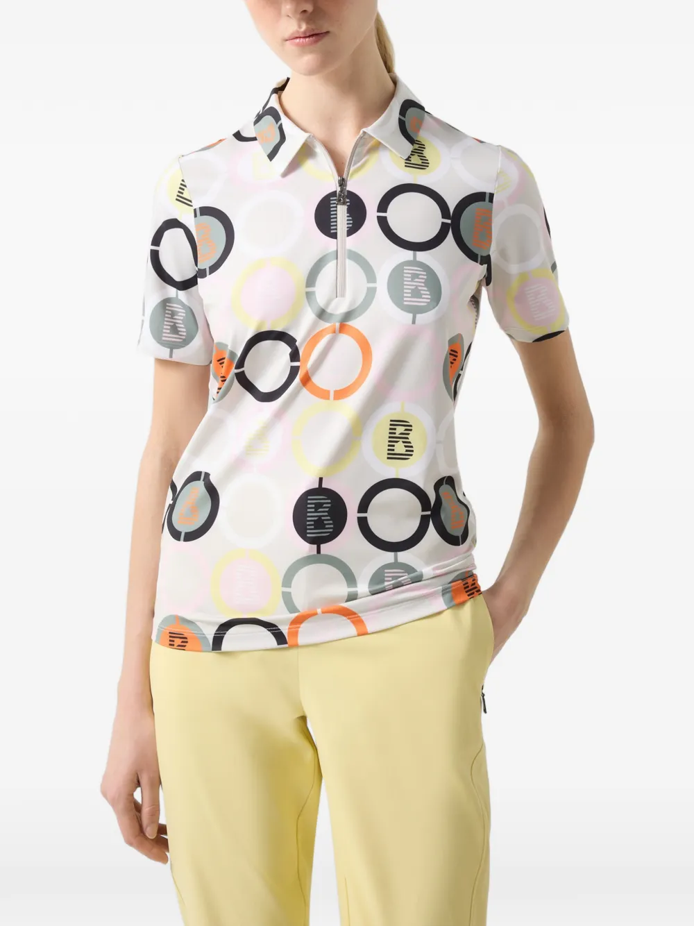 BOGNER Taya logo-print zip-neck Polo shirt Wit