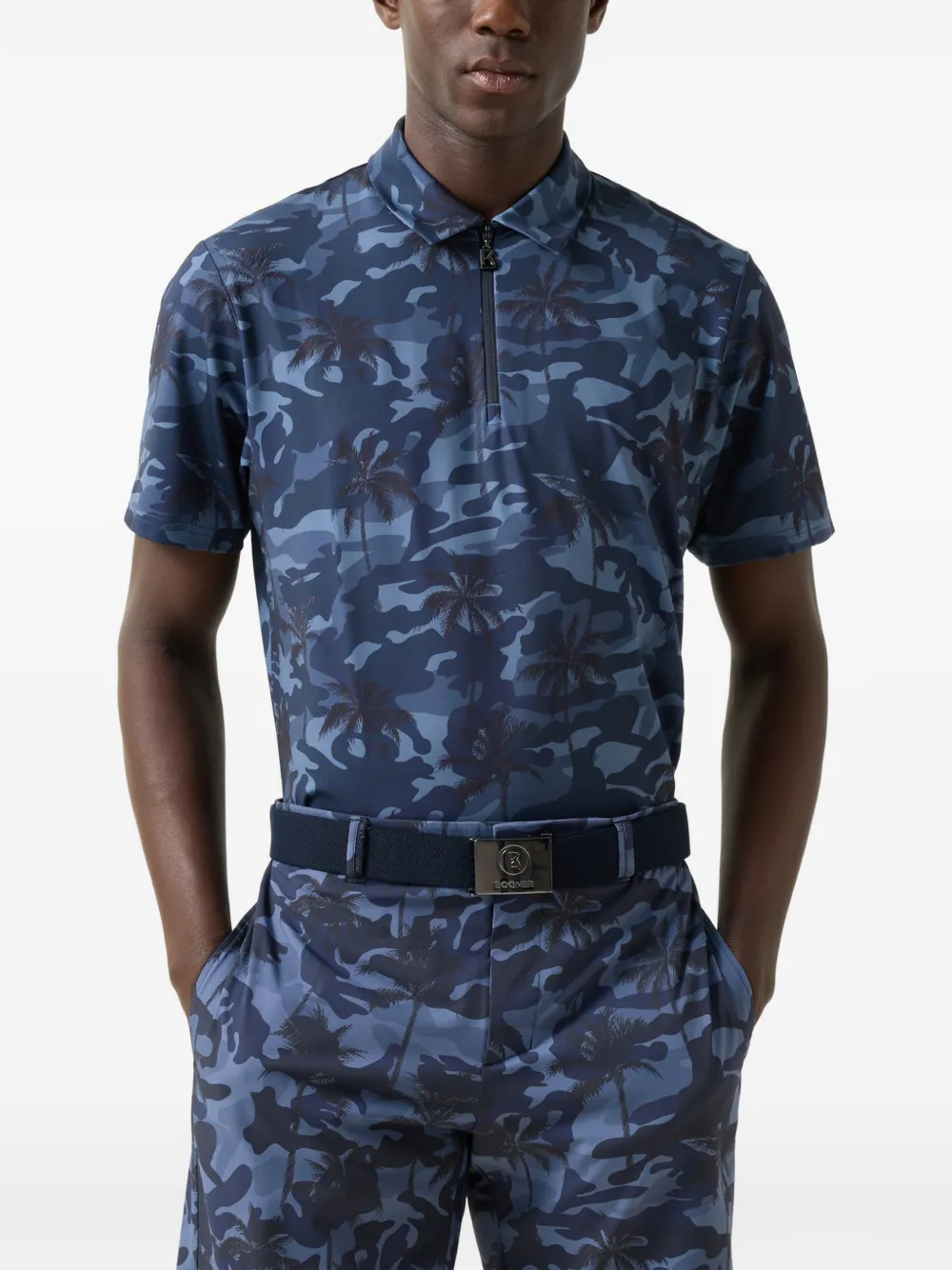 BOGNER Taron camouflage palm-print polo shirt Blauw