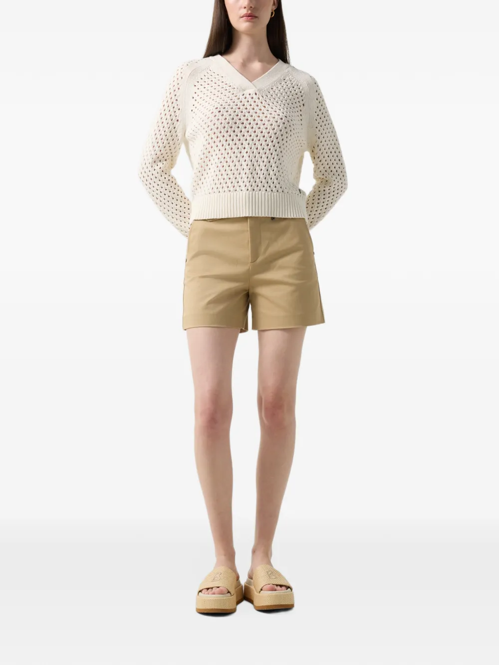 BOGNER pointelle-knit V-neck sweater Beige