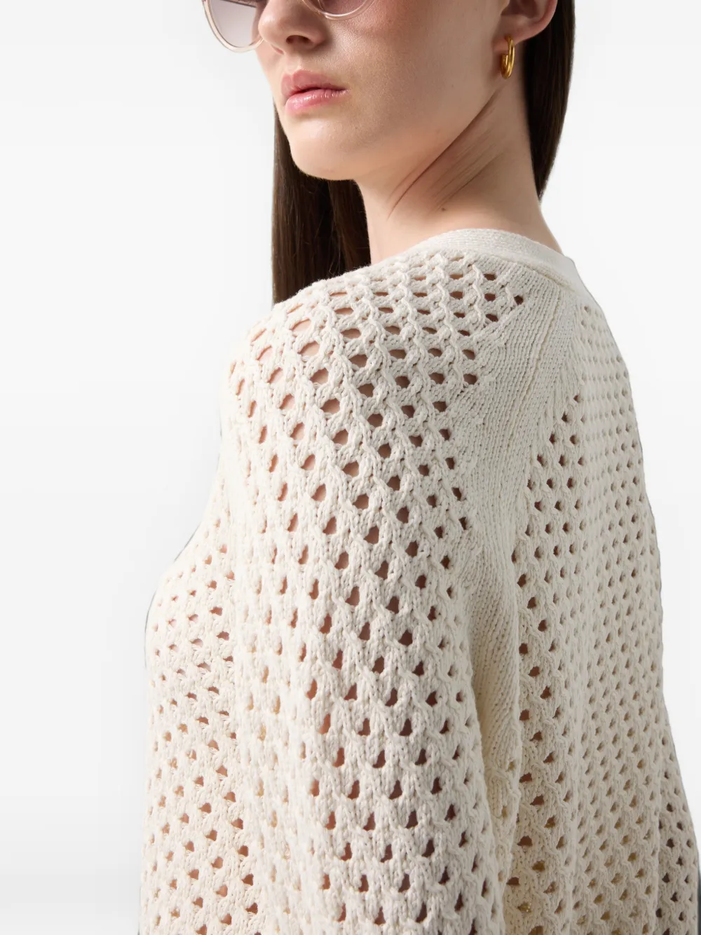 BOGNER pointelle-knit V-neck sweater Beige