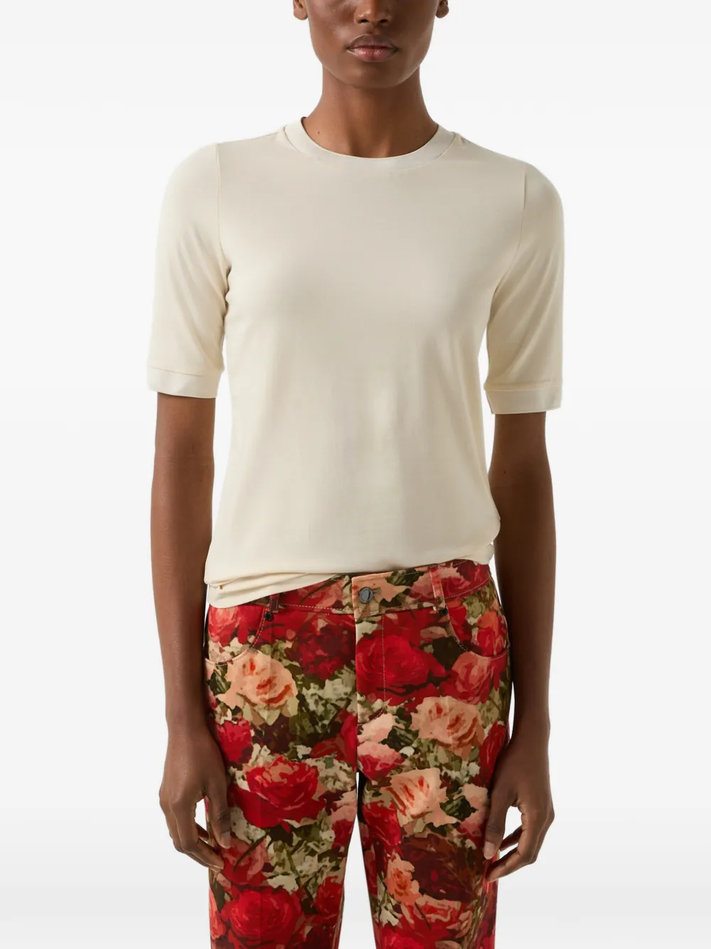 BOGNER Alexi ribbed-trim T-shirt Beige