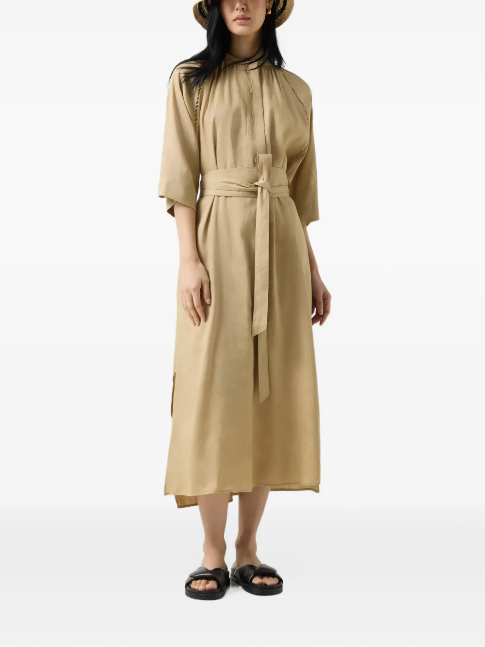 BOGNER Catelyn eyelet-detail midi dress Beige