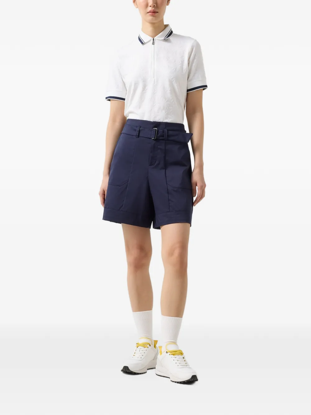 BOGNER Lexa belted satin-finish shorts Blauw
