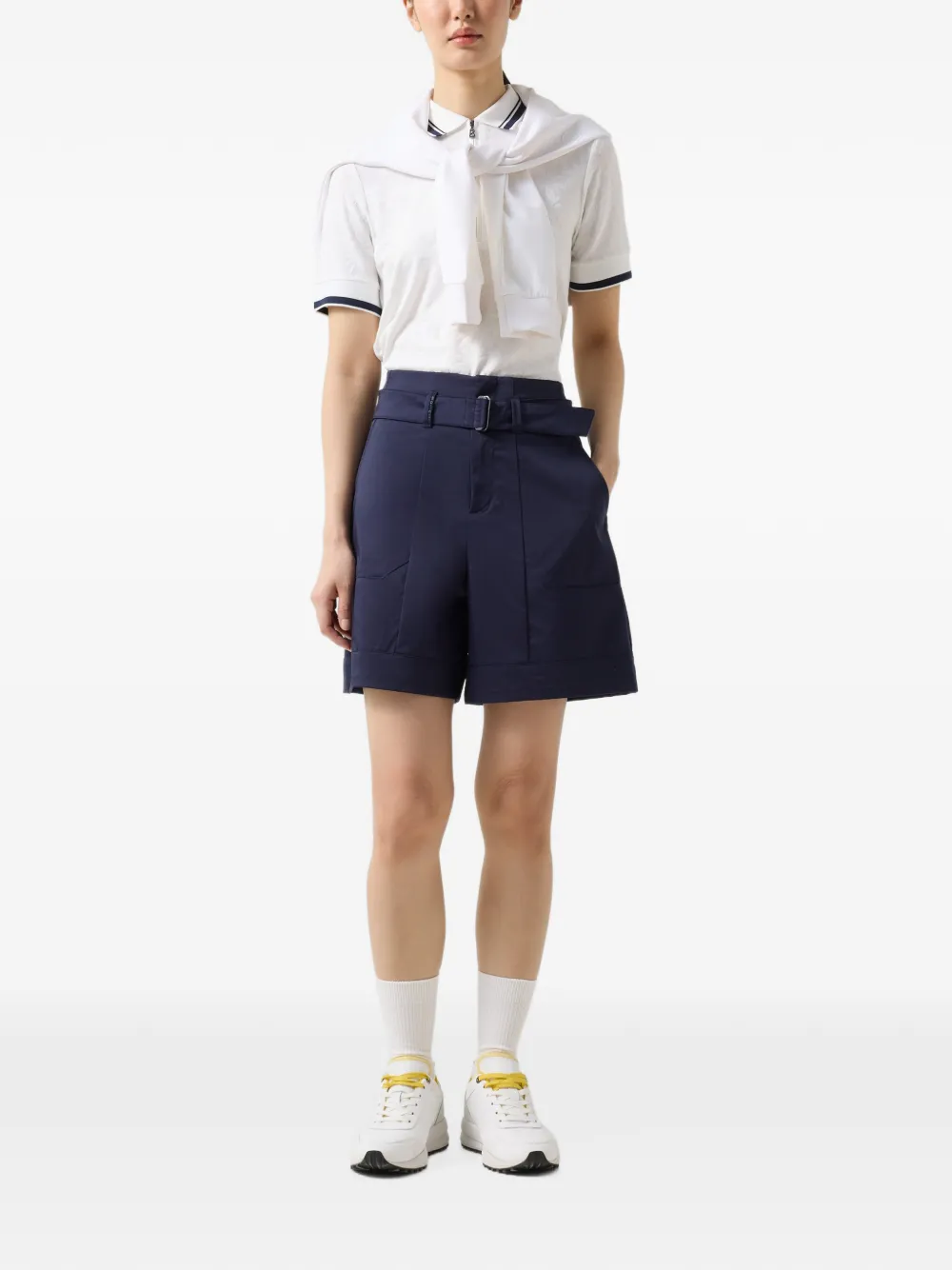 BOGNER Lexa belted satin-finish shorts Blauw