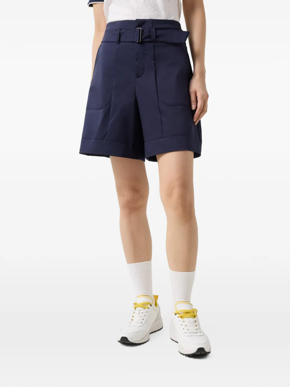 BOGNER Lexa belted satin-finish shorts Blauw