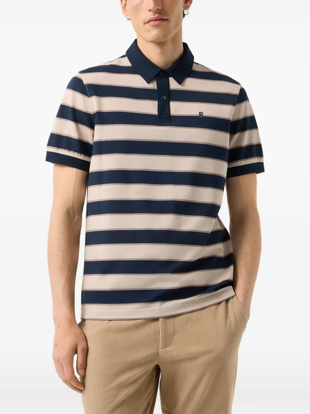 BOGNER Timo striped piqué polo shirt Beige