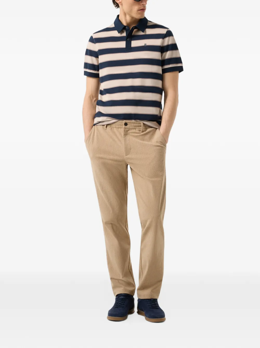 BOGNER Timo striped piqué polo shirt Beige