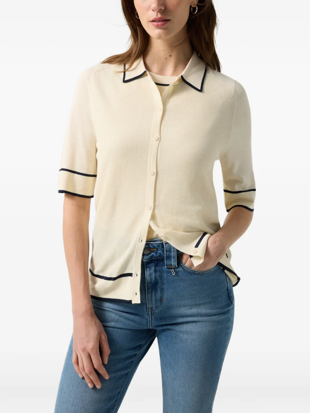 BOGNER Peaches stripe-detail cardigan - Nude
