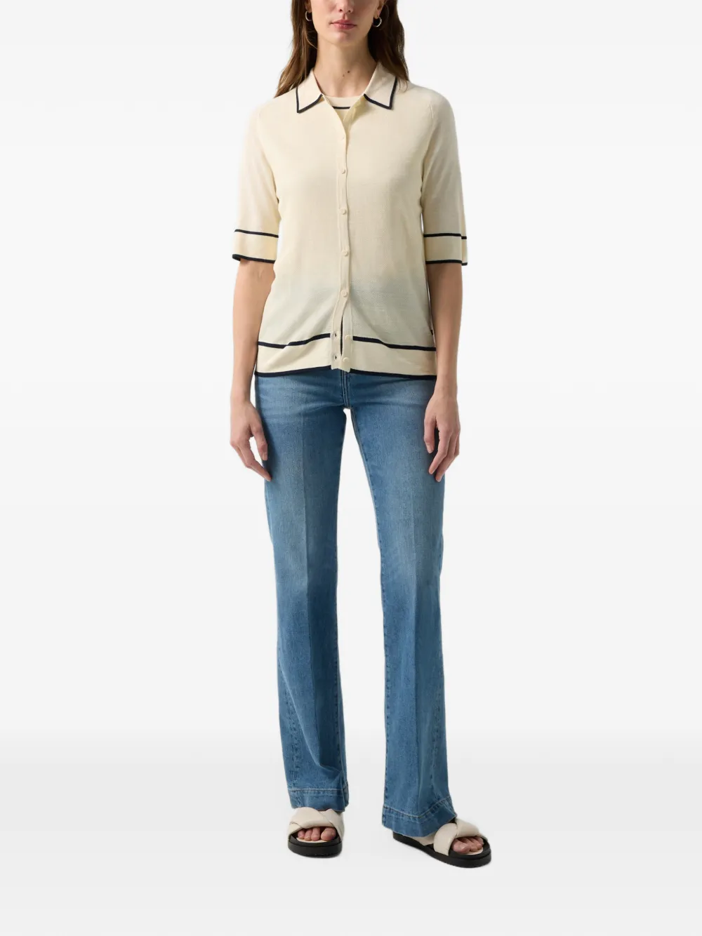 BOGNER Peaches stripe-detail cardigan Beige