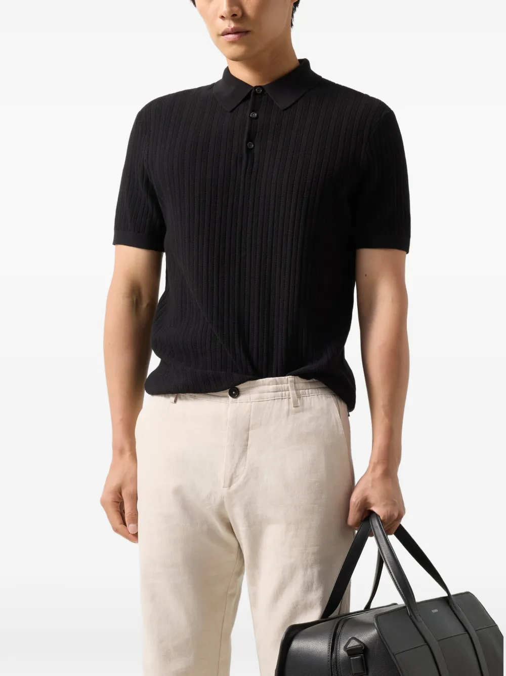 BOGNER Tobias ribbed-knit polo shirt Zwart