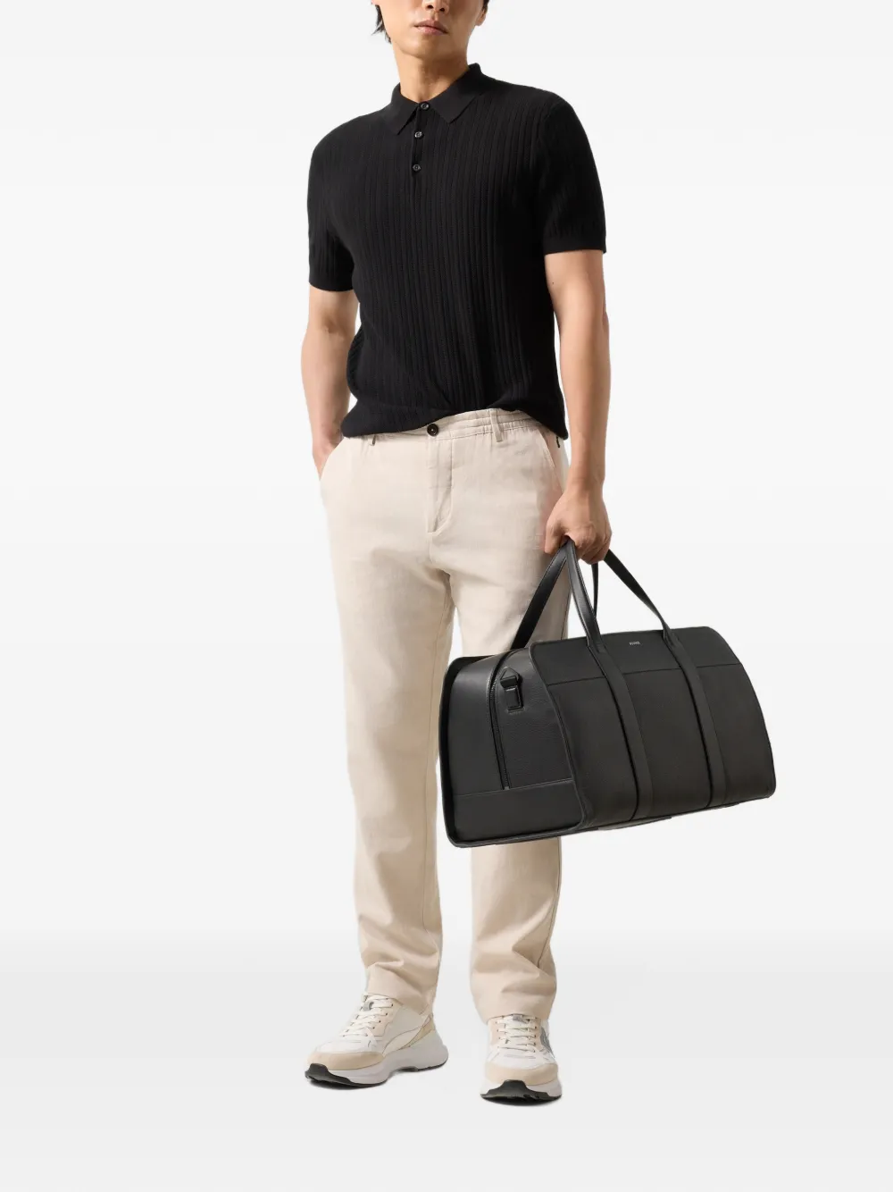 BOGNER Tobias ribbed-knit polo shirt Zwart