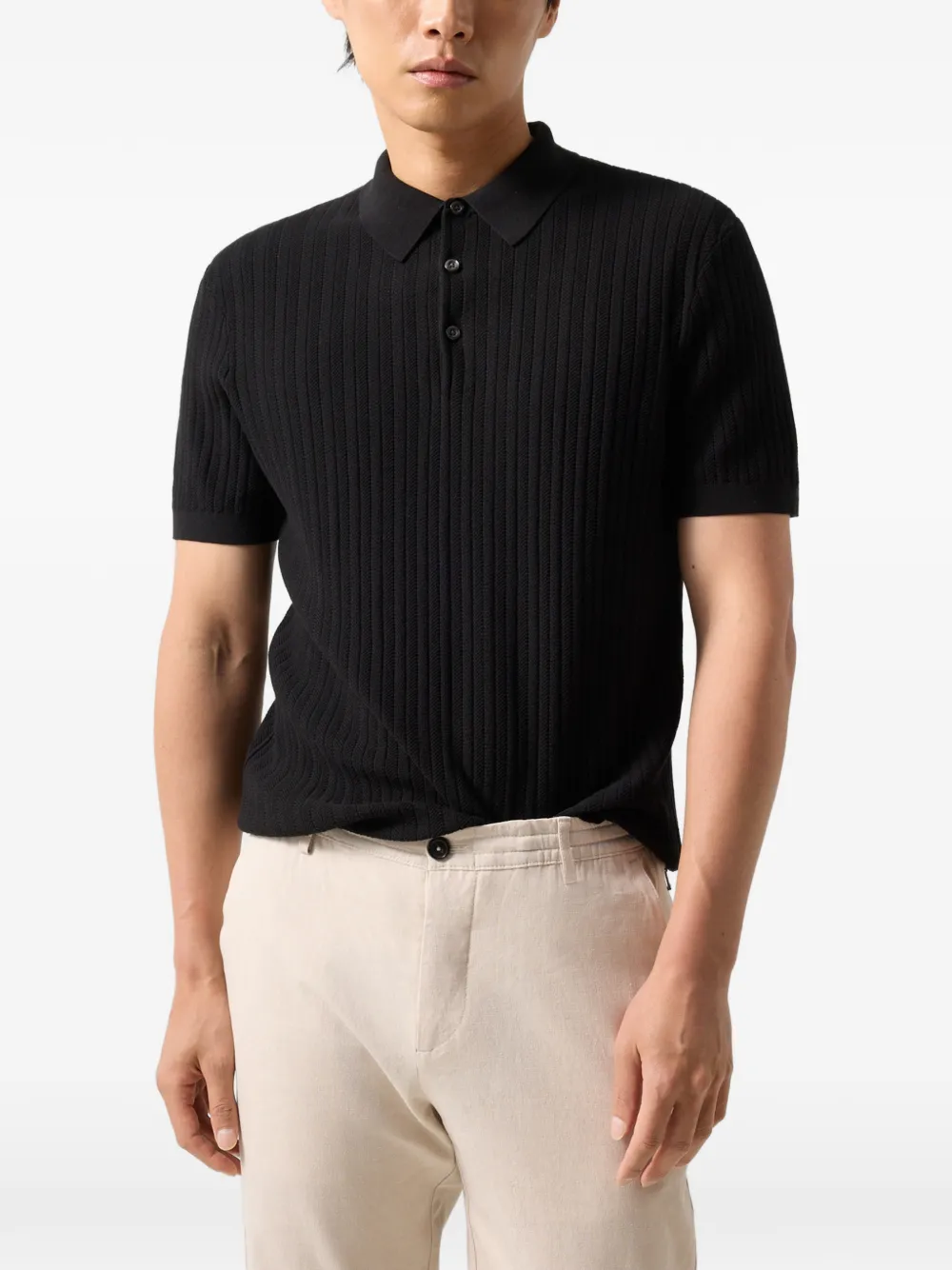 BOGNER Tobias ribbed-knit polo shirt Zwart