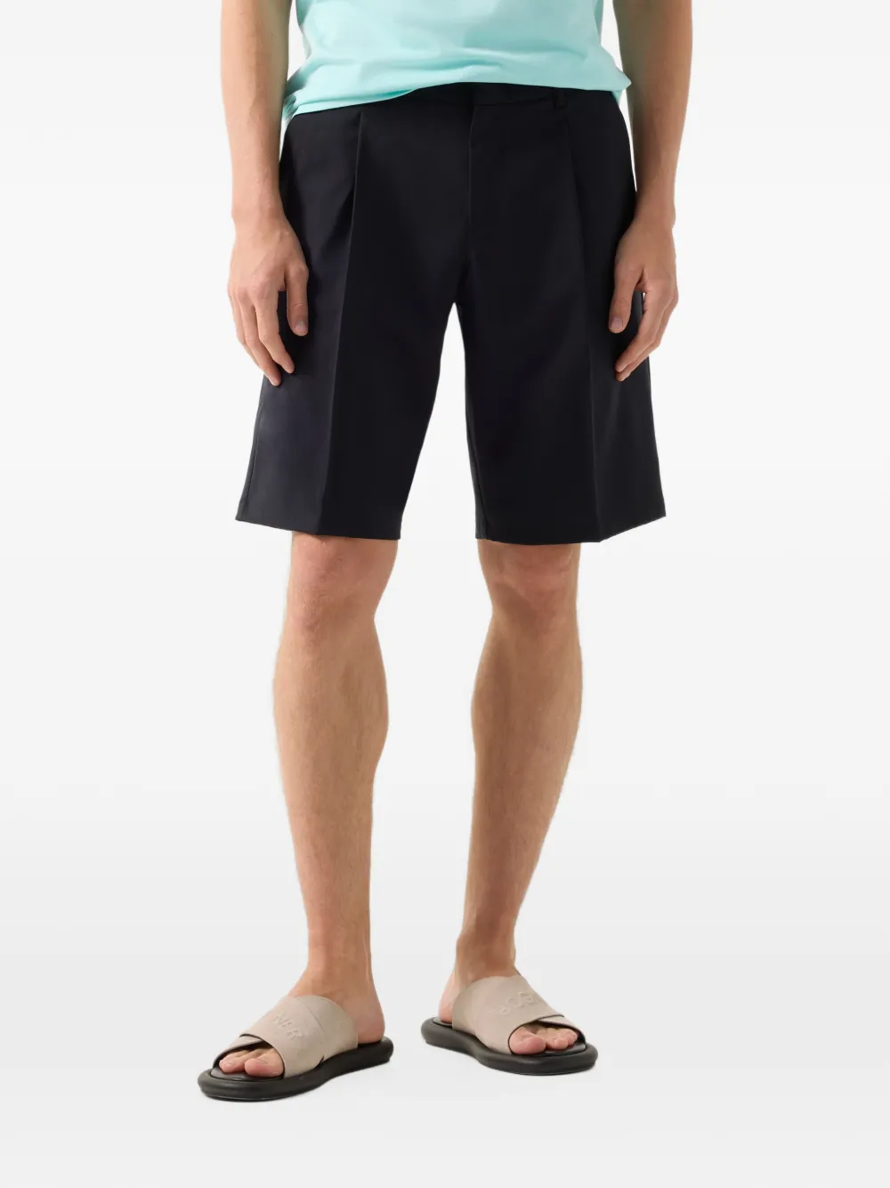BOGNER pleated virgin wool shorts Blauw