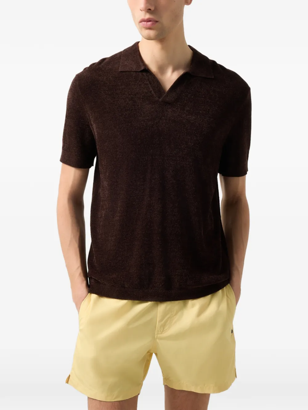 BOGNER Finn chenille-knit polo shirt Bruin