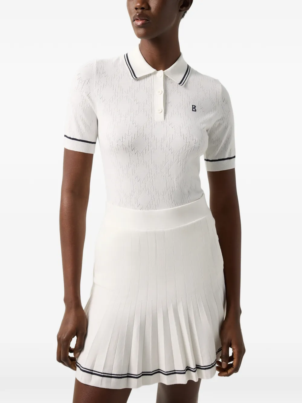 BOGNER Mandy pointelle-knit polo shirt Beige