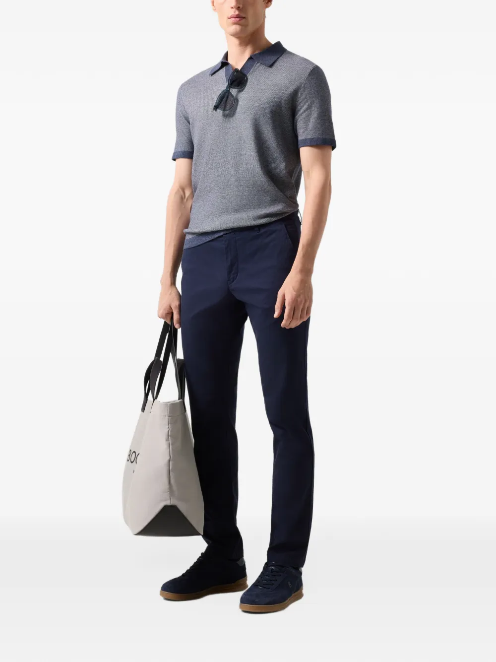 BOGNER Lyon V-neck piqué-knit polo shirt Blauw