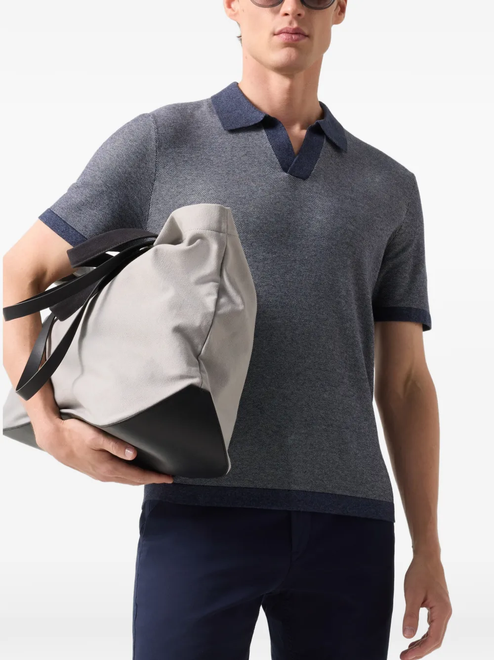 BOGNER Lyon V-neck piqué-knit polo shirt Blauw