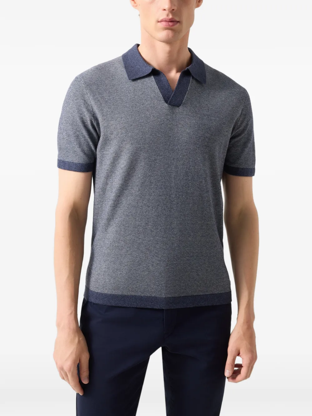 BOGNER Lyon V-neck piqué-knit polo shirt Blauw