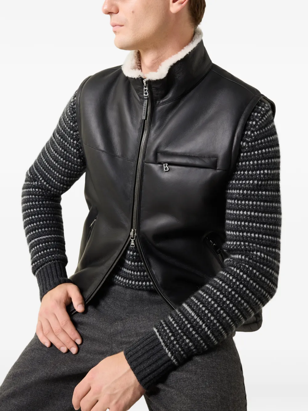 BOGNER Rosso shearling leather gilet Zwart