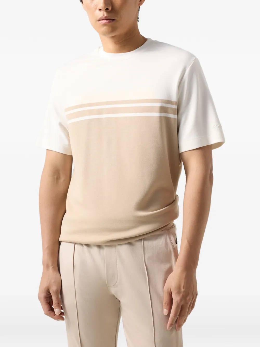 BOGNER Pete colour-block striped T-shirt Beige