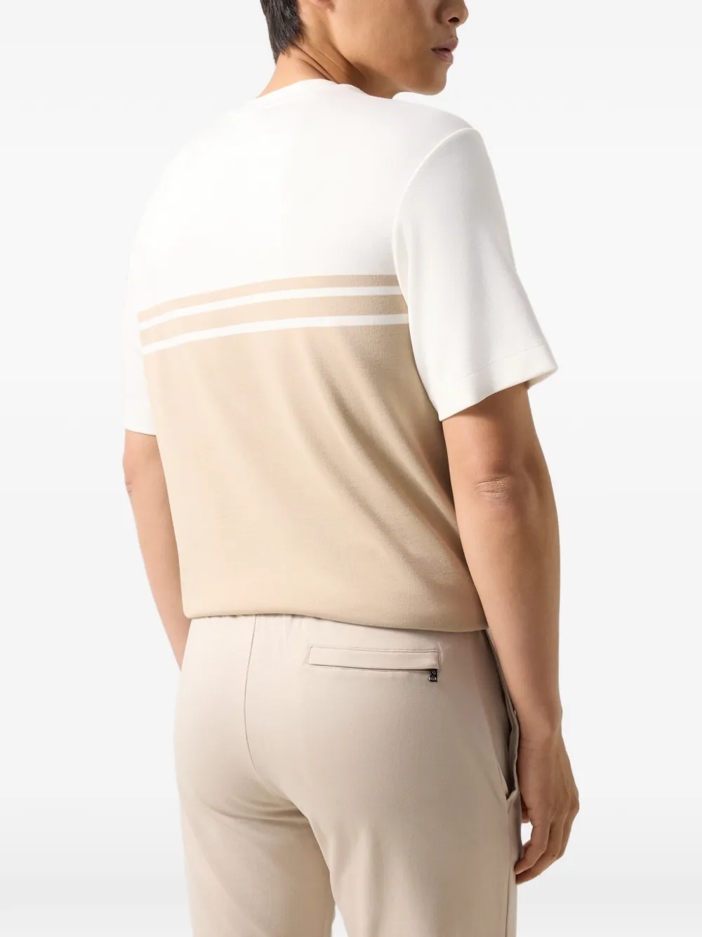 BOGNER Pete colour-block striped T-shirt Beige