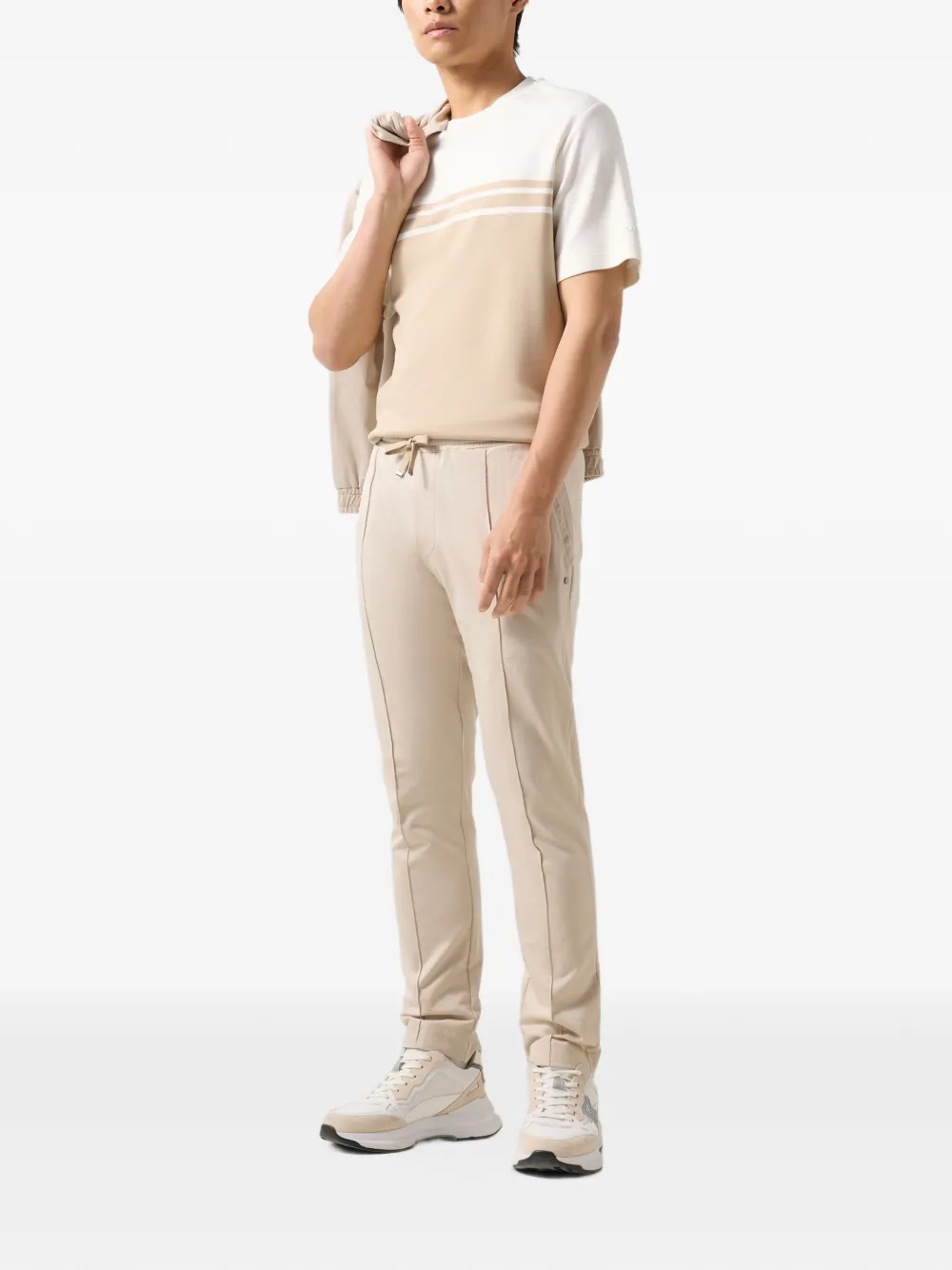 BOGNER Pete colour-block striped T-shirt Beige