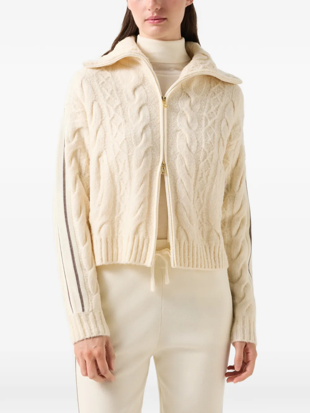 BOGNER Lotta cable-knit striped cardigan Wit