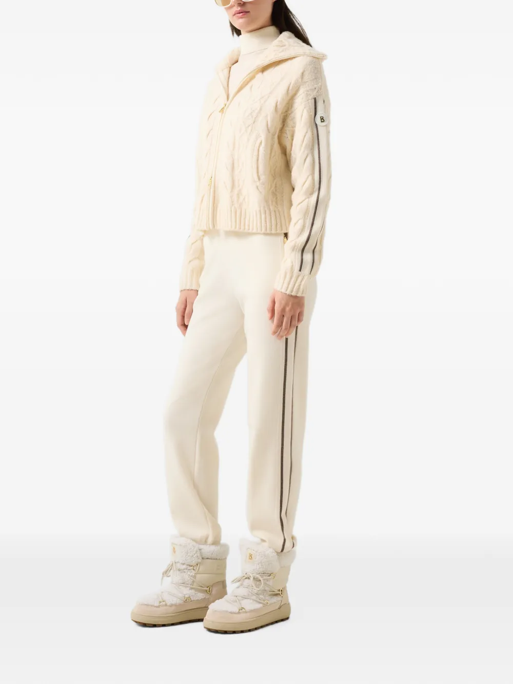 BOGNER Lotta cable-knit striped cardigan Wit