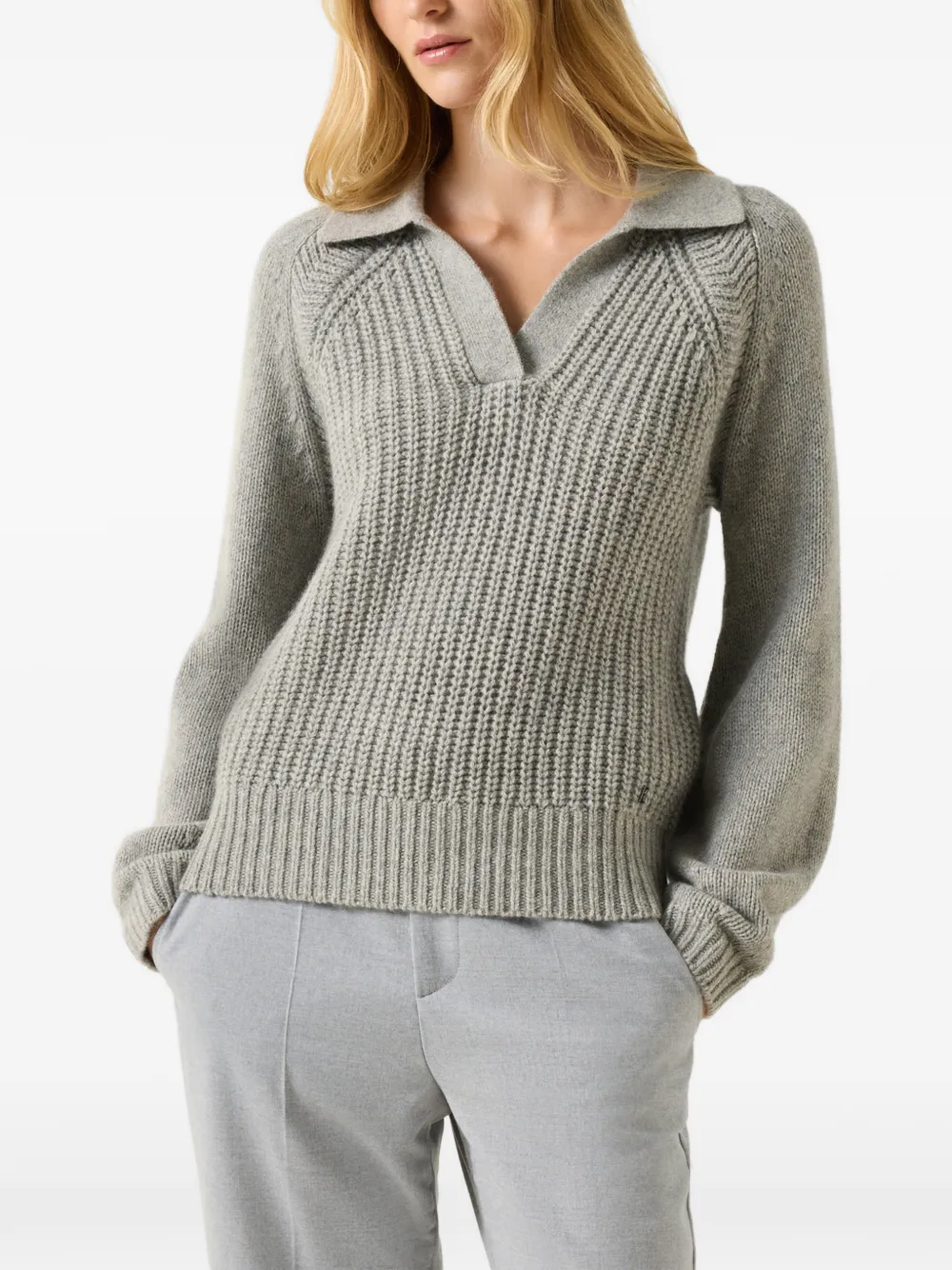 BOGNER Jordy ribbed-knit V-neck sweater Grijs