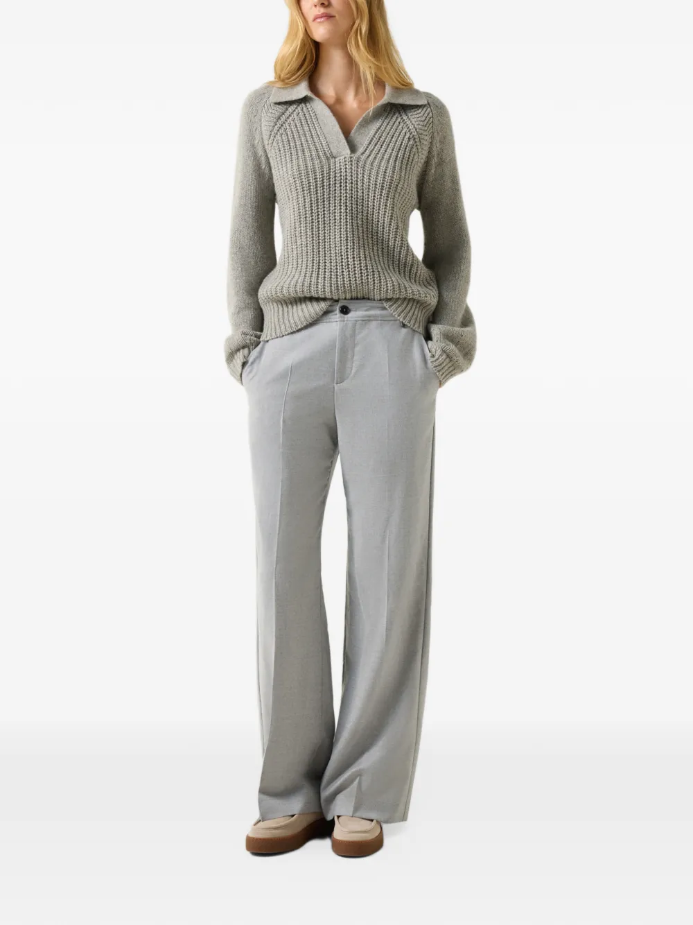 BOGNER Jordy ribbed-knit V-neck sweater Grijs