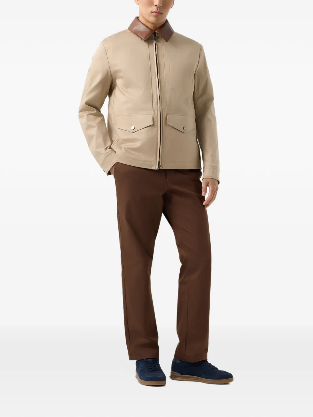 BOGNER Mirco leather-collar twill jacket Beige