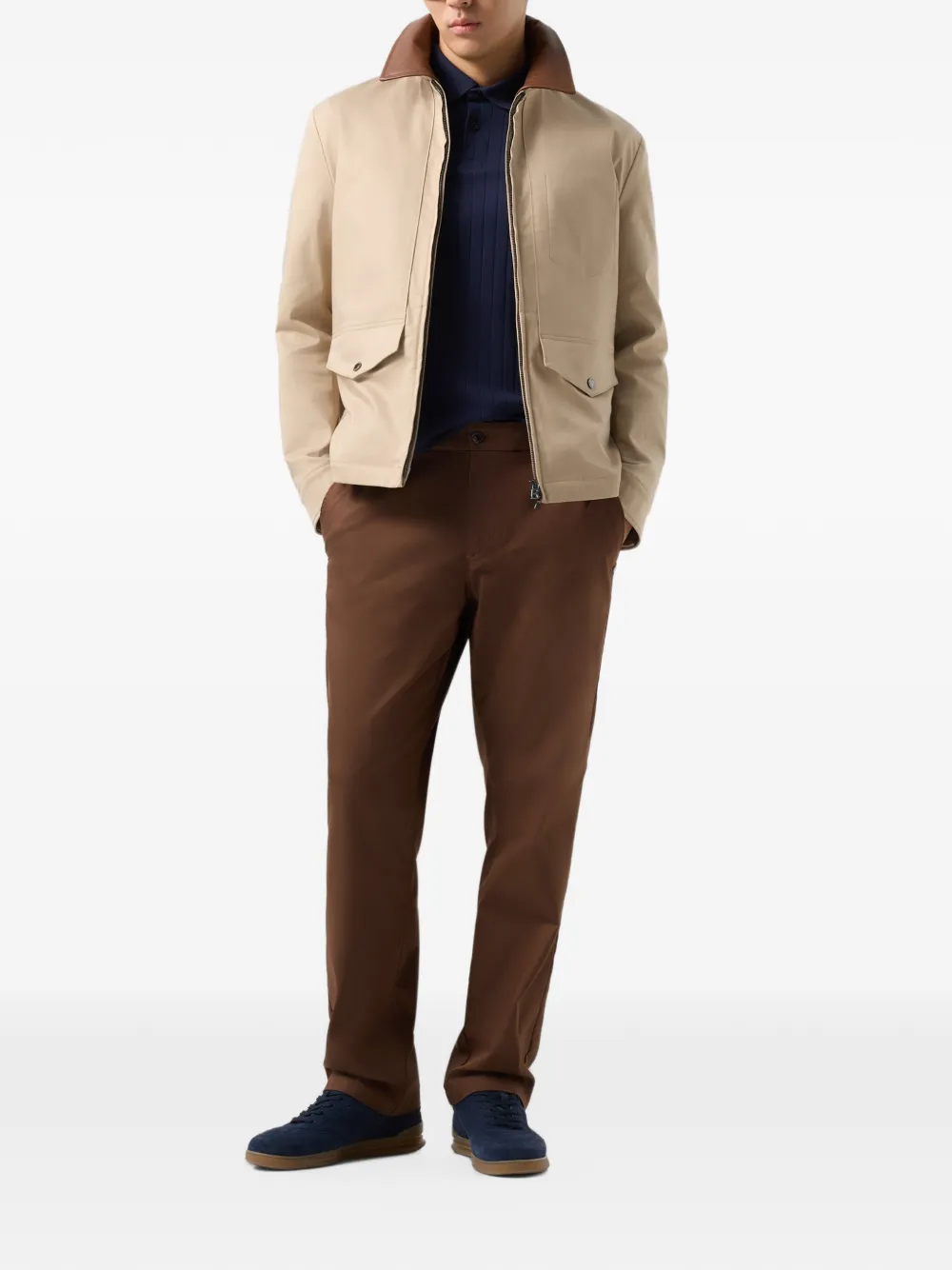 BOGNER Mirco leather-collar twill jacket Beige
