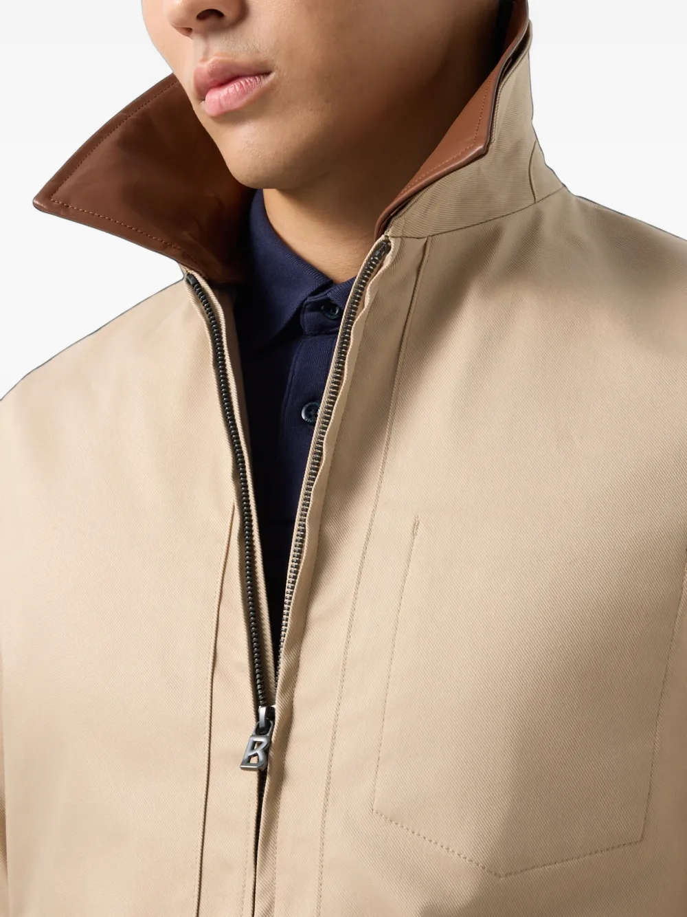 BOGNER Mirco leather-collar twill jacket Beige