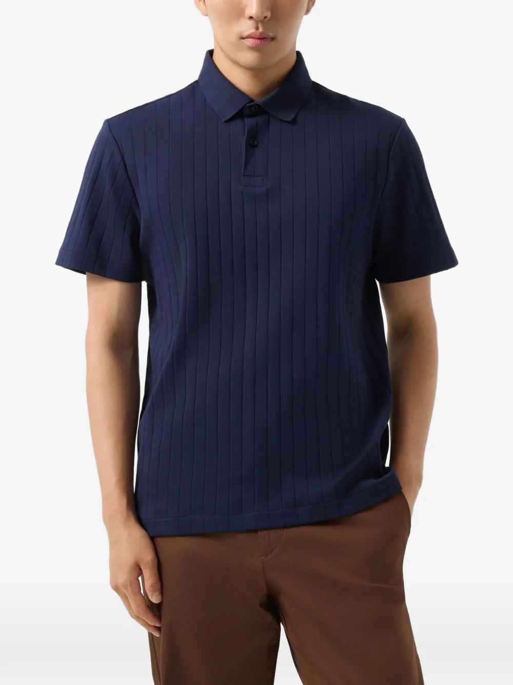BOGNER Zane ribbed-knit polo shirt Blauw