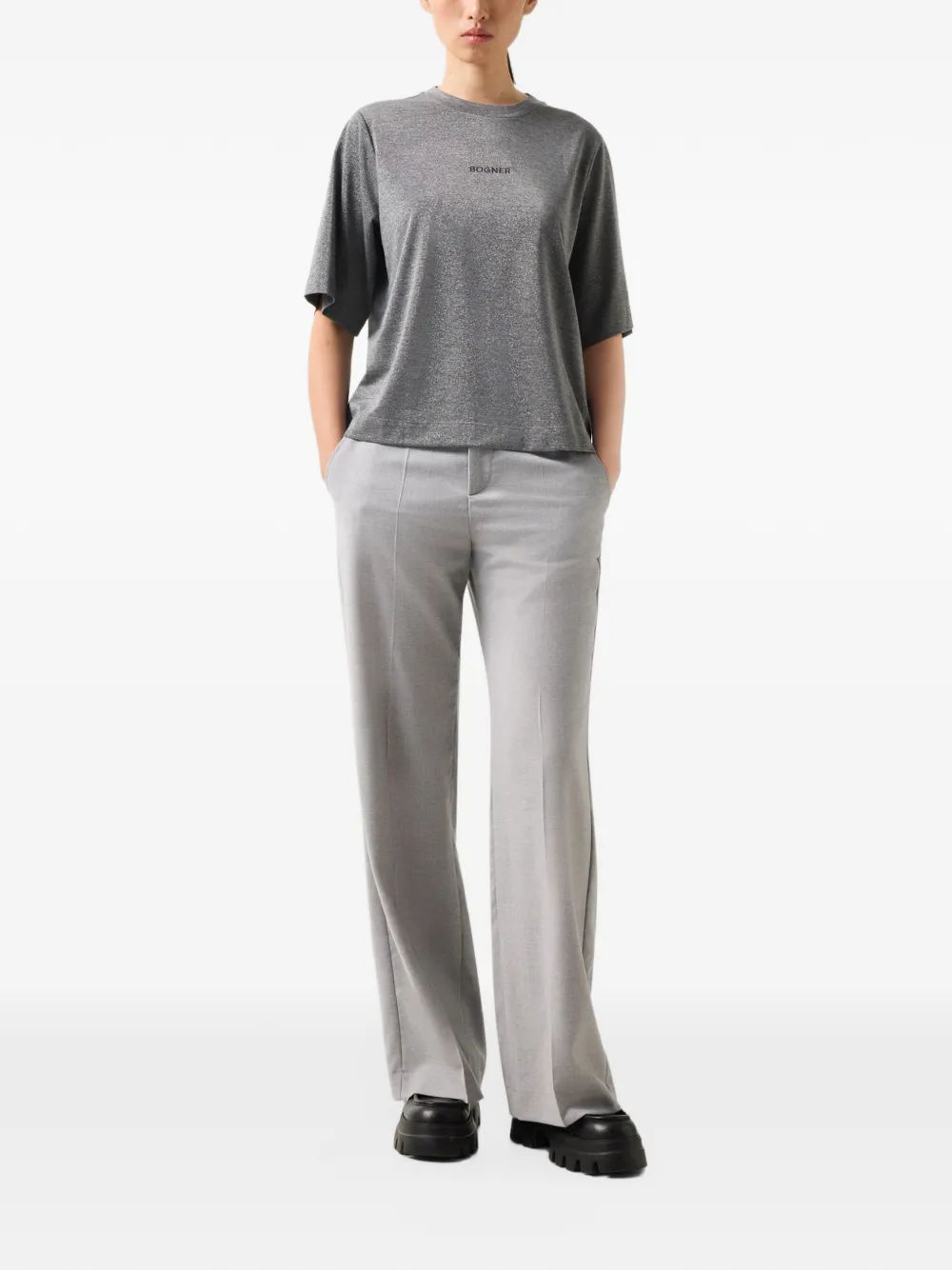 BOGNER Dorothy shimmering logo-stitch T-shirt Grijs