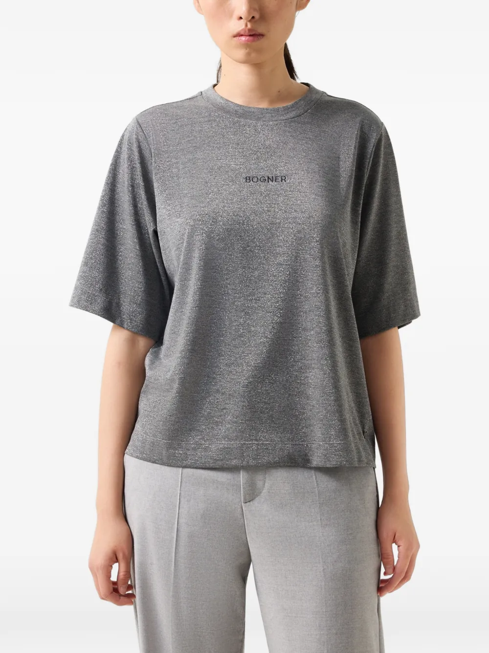 BOGNER Dorothy shimmering logo-stitch T-shirt Grijs
