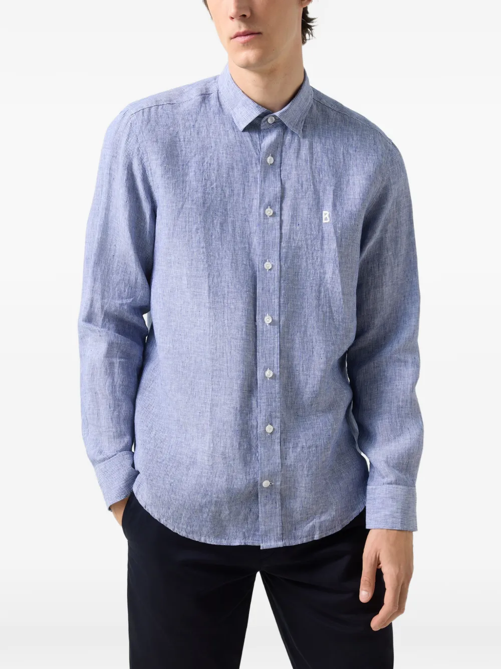 BOGNER Timi striped linen shirt Blauw