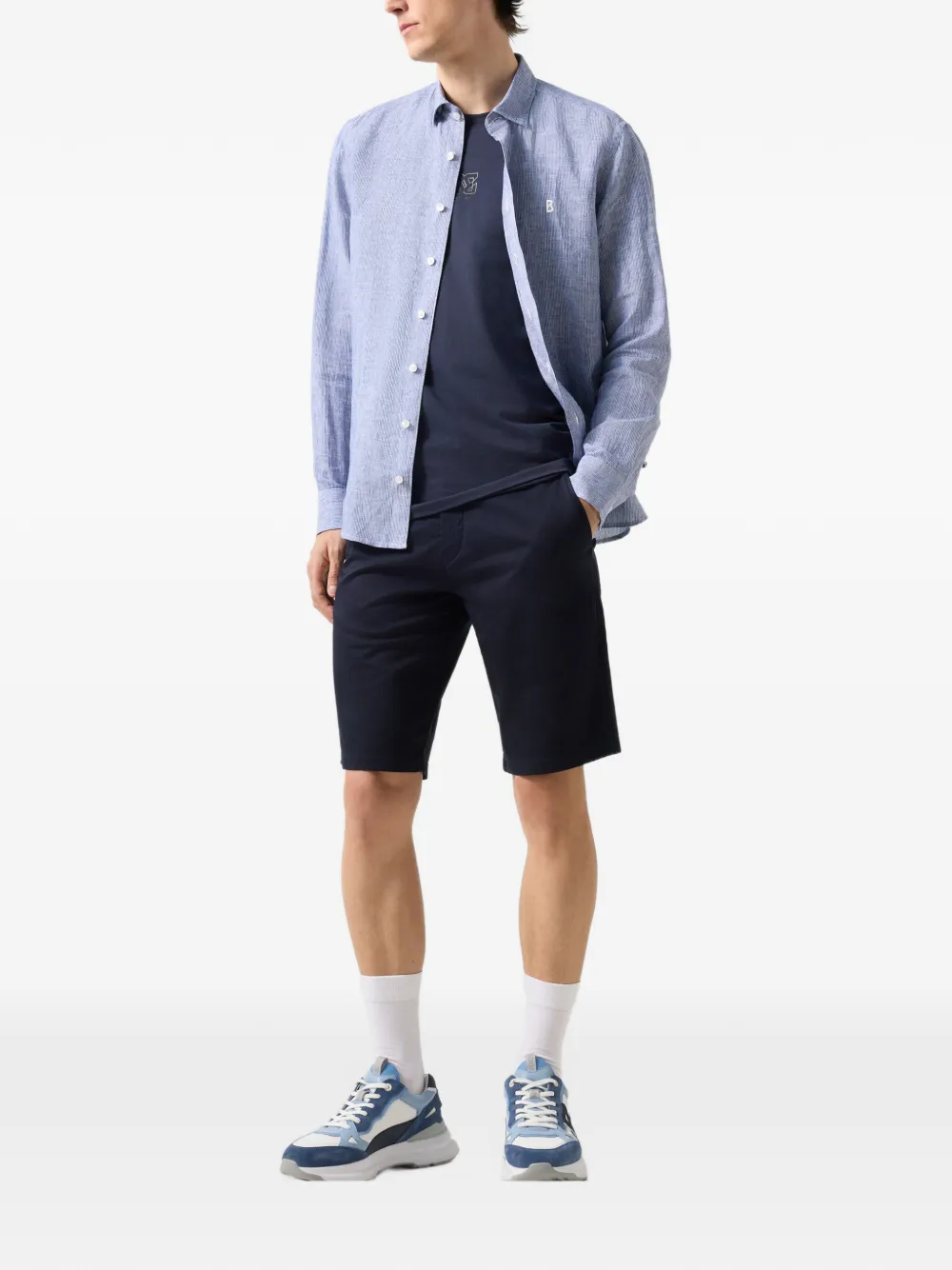 BOGNER Timi striped linen shirt Blauw