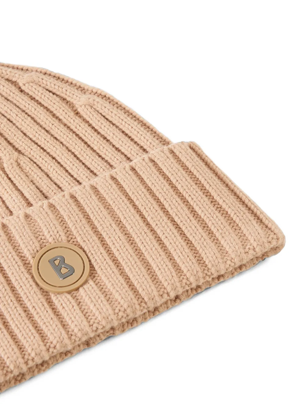 BOGNER Bony logo-patch ribbed-knit beanie hat Beige