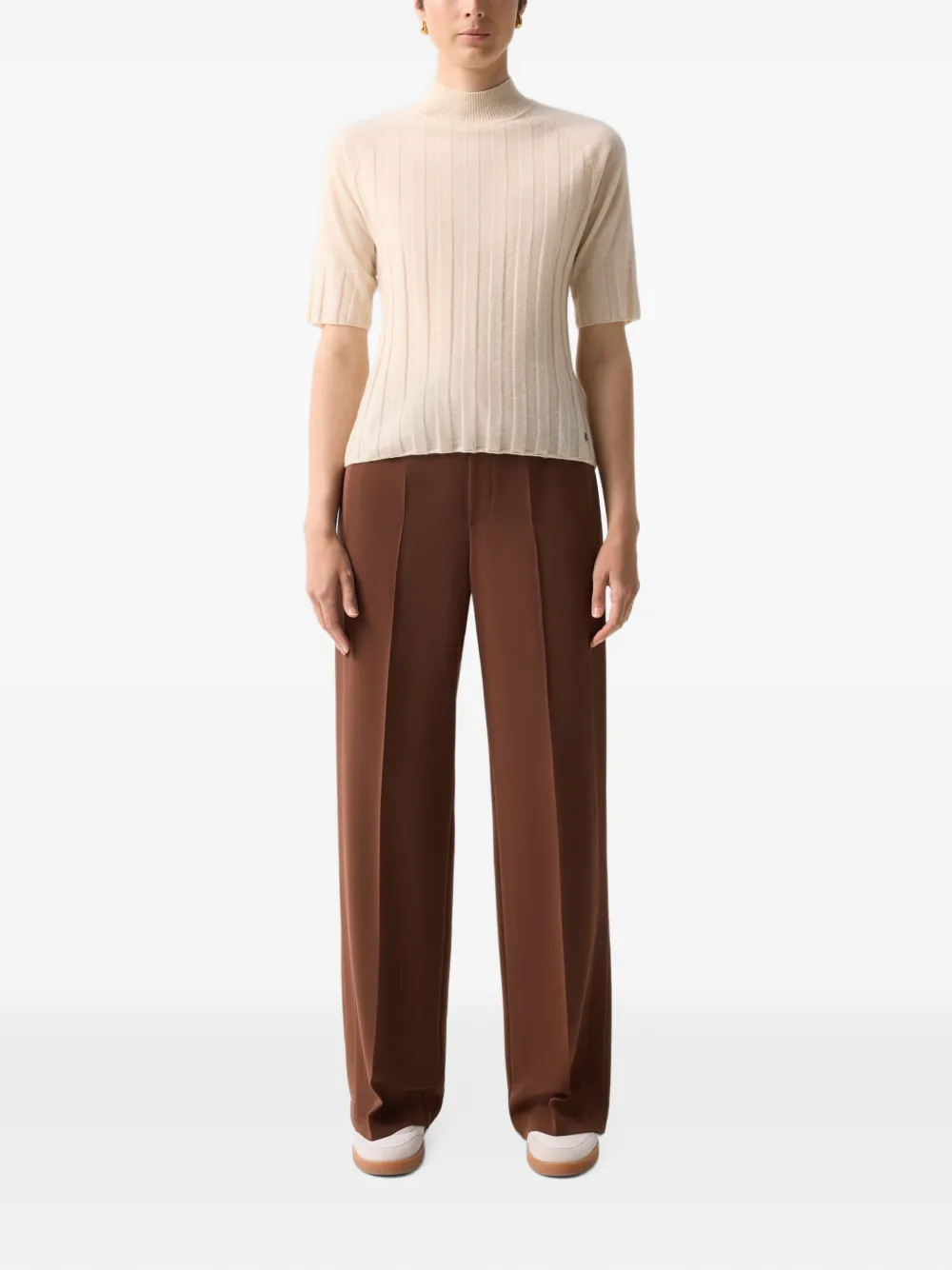 BOGNER Ribgebreide trui met korte mouwen Beige