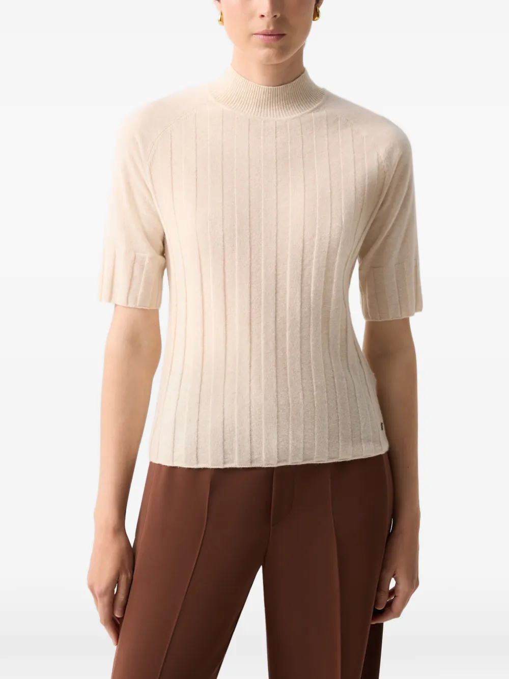 BOGNER Ribgebreide trui met korte mouwen Beige