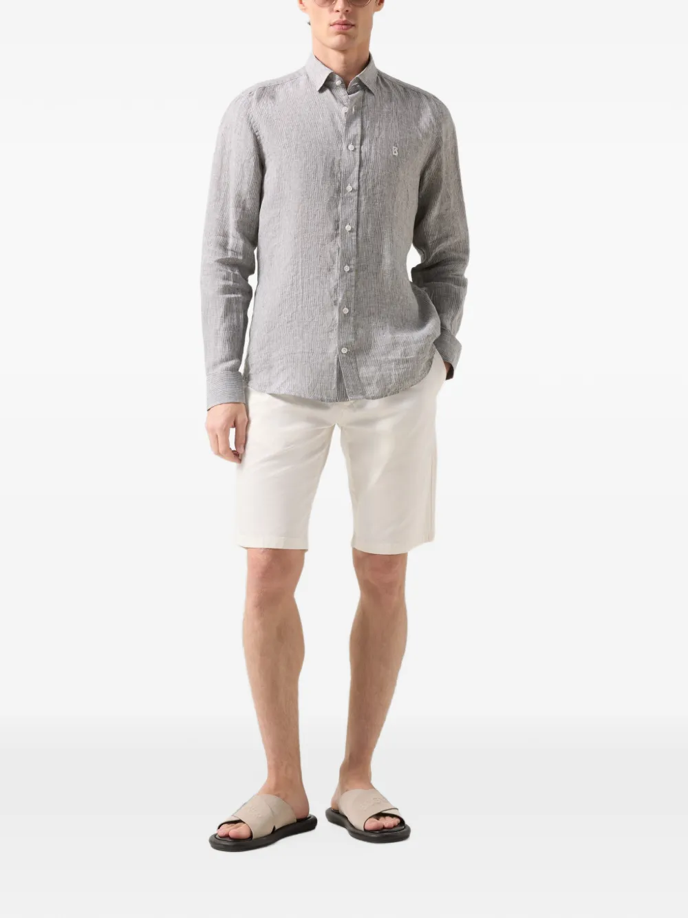 BOGNER Timi striped linen shirt Groen