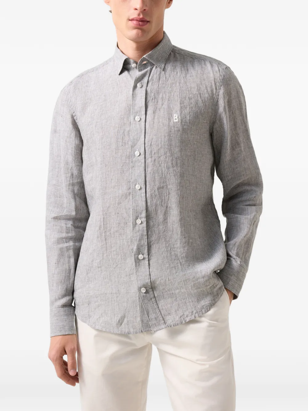 BOGNER Timi striped linen shirt Groen