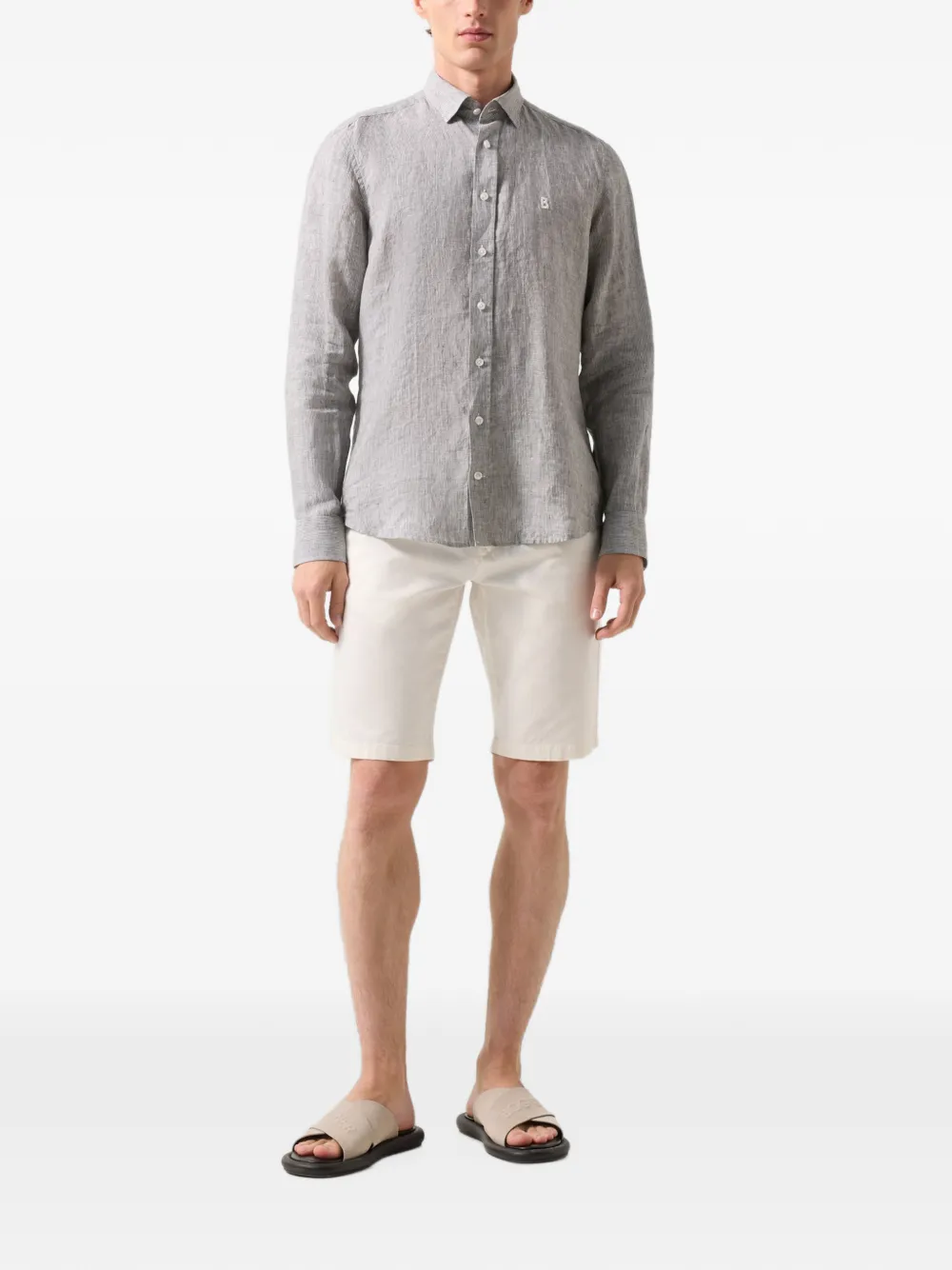 BOGNER Timi striped linen shirt Groen