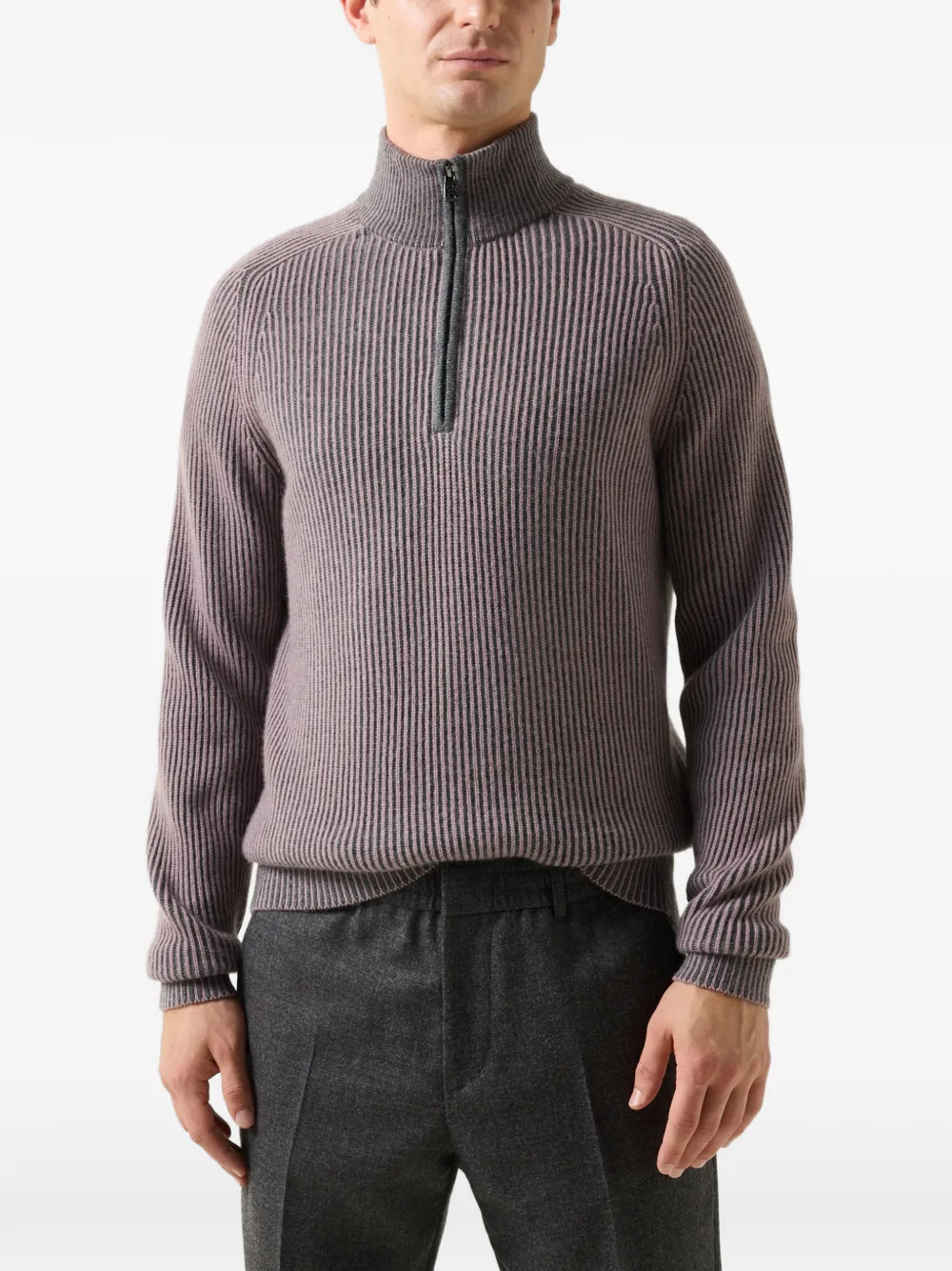 BOGNER Dwayne ribbed-knit half-zip sweater Paars