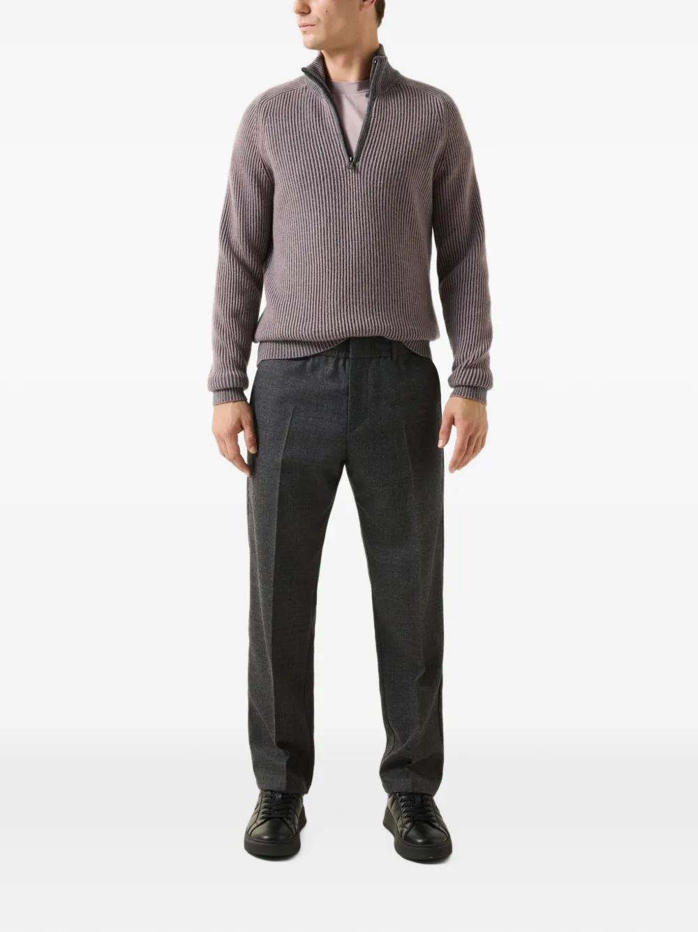BOGNER Dwayne ribbed-knit half-zip sweater Paars