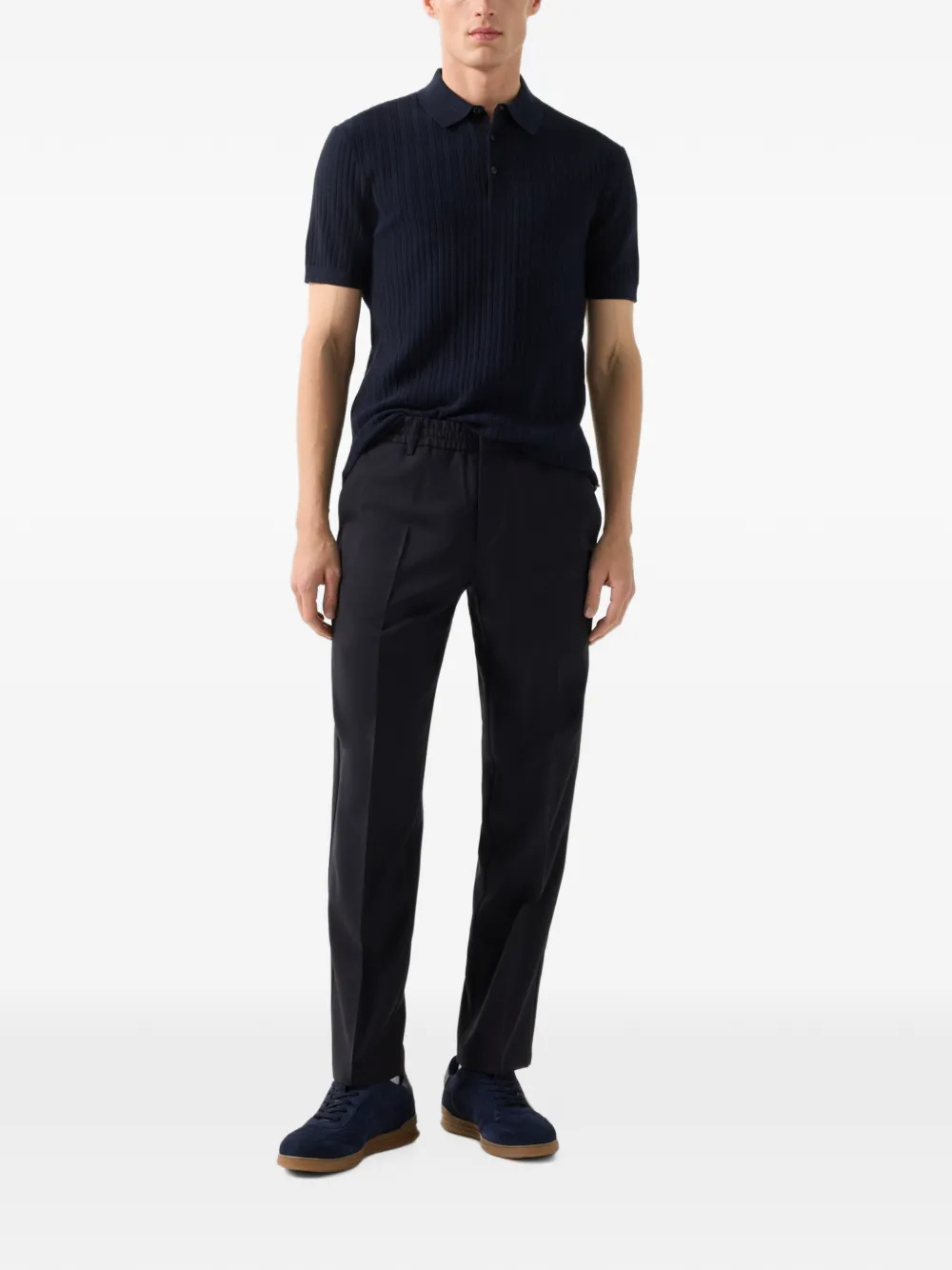 BOGNER Tobias ribbed-knit polo shirt Blauw